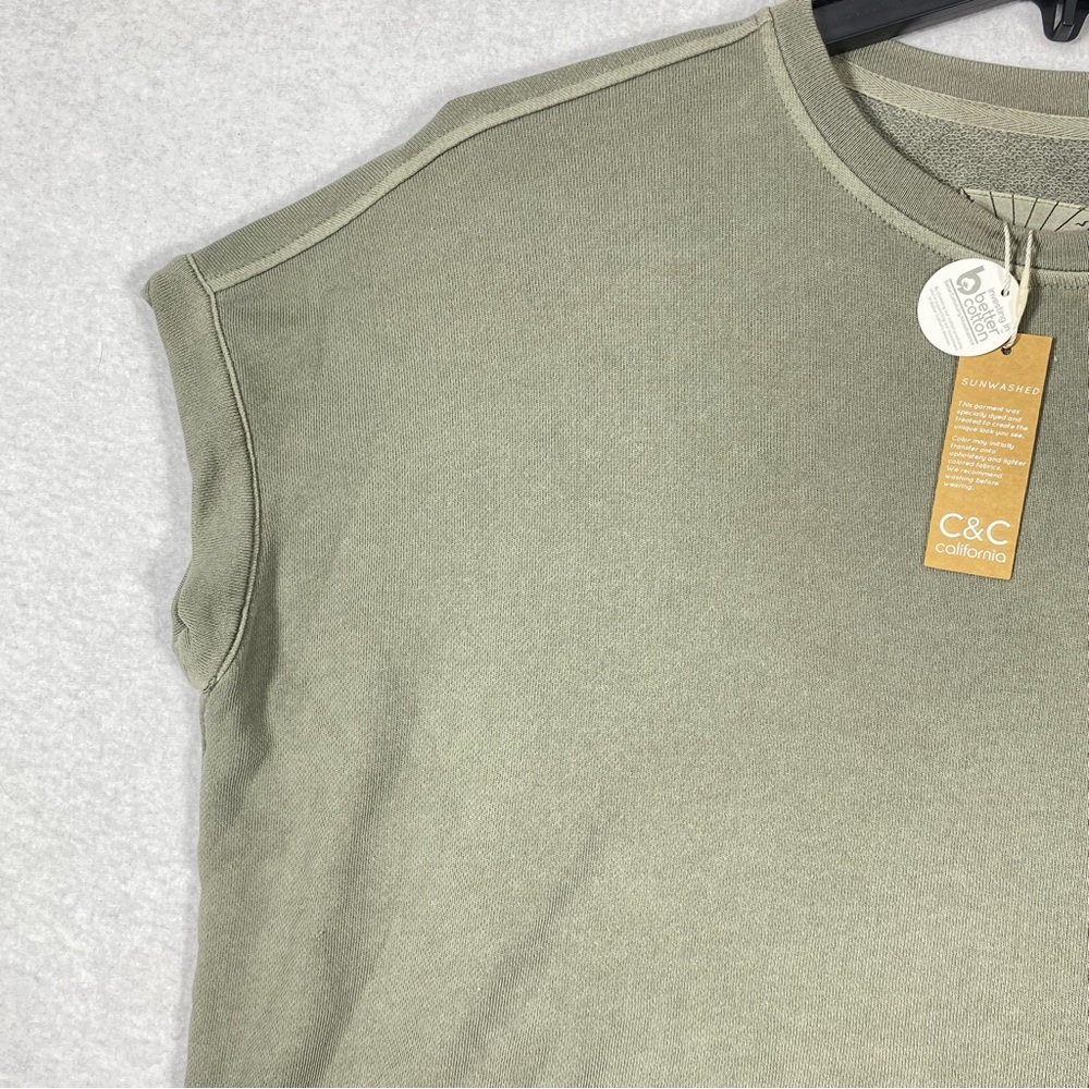C&C California Sunwashed Beach Terry Sweater Women's S Green Crop Oversized NWT - Picture 3 of 9
